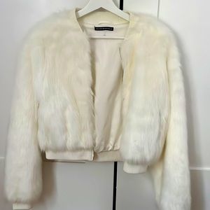 Brandy Melville White Fake Fur Bomber Jacket